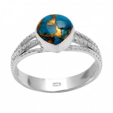 925 Sterling Silver Heart Shape Blue Copper Turquoise Gemstone Designer Ring
