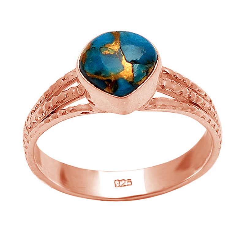 925 Sterling Silver Heart Shape Blue Copper Turquoise Gemstone Designer Ring