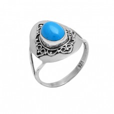 Oval Cabochon Aqua Chalcedony Gemstone 925 Silver Black Oxidized Ring Jewelry