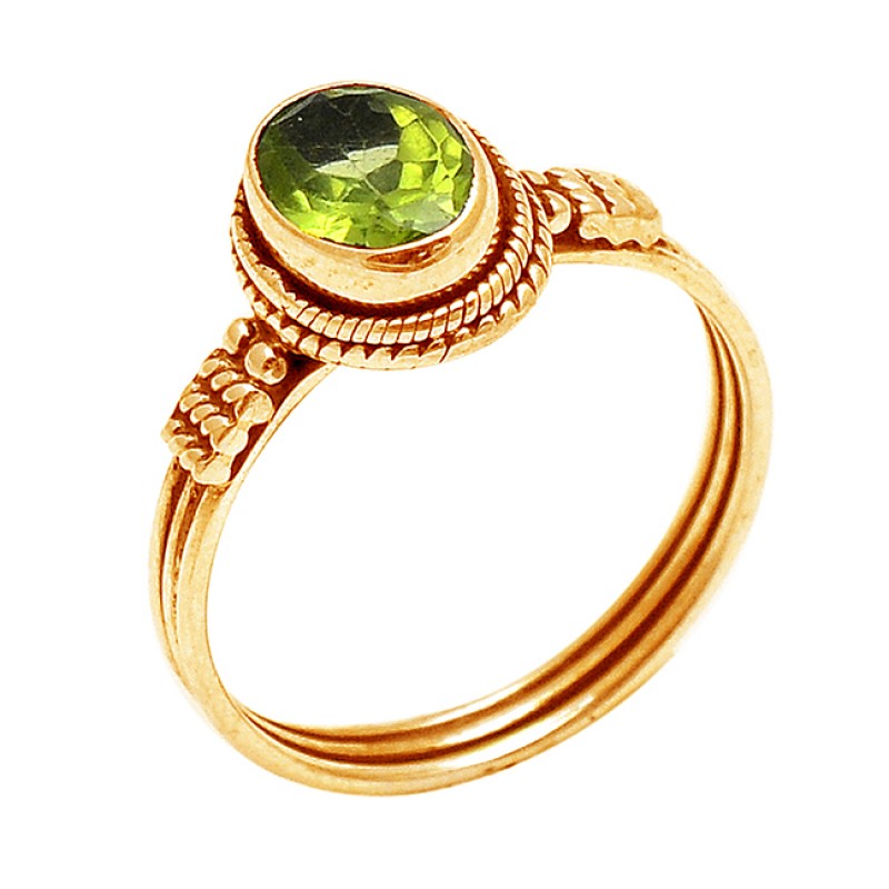 Peridot Faceted Oval Shape Gemstone 925 Sterling Silver Black Oxidized Ring Jewelry