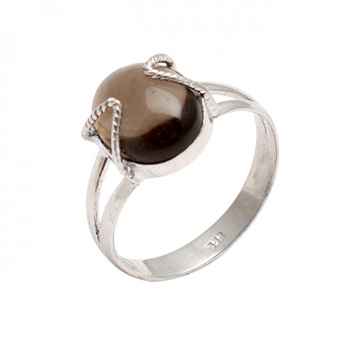 925 Sterling Silver Oval Cabochon Smoky Quartz Gemstone Handmade Designer Ring