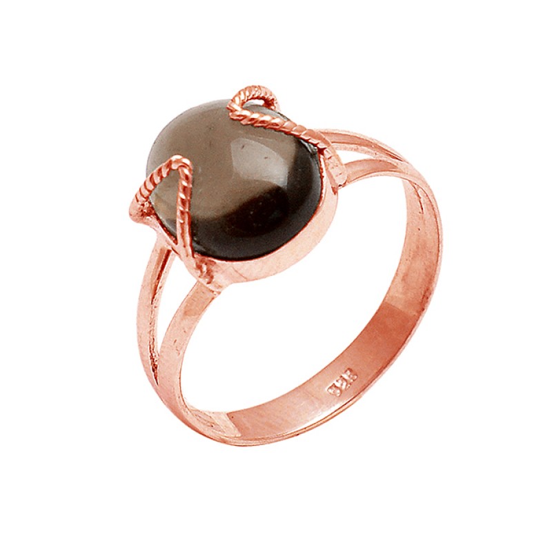 925 Sterling Silver Oval Cabochon Smoky Quartz Gemstone Handmade Designer Ring