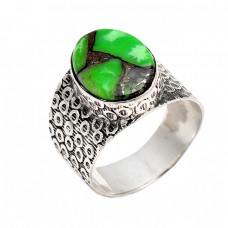 Cabochon Oval Green Copper Turquoise Gemstone 925 Silver Black Oxidized Ring