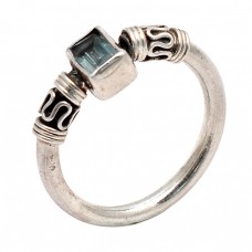 Blue Topaz Rectangle Shape Gemstone 925 Sterling Silver Black Oxidized Ring