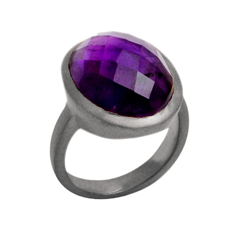 Natural Purple Amethyst 925 Sterling Silver Gold Plated Designer Ring Jewelry