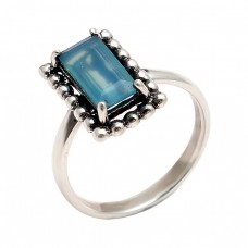 Rectangle Shape chalcedony Gemstone 925 Sterling Silver Handmade Black Oxidized Ring