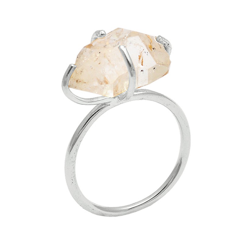 Herkimer Diamond Rough Gemstone 925 Sterling Silver Gold Plated Ring