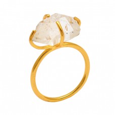 Herkimer Diamond Rough Gemstone 925 Sterling Silver Gold Plated Ring