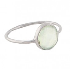 Round Shape Aqua Chalcedony Gemstone 925 Sterling Silver Black Rhodium Ring 