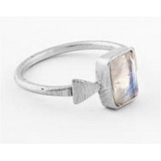 Rectangle Shape Rainbow Moonstone 925 Sterling Silver Gold Plated Ring
