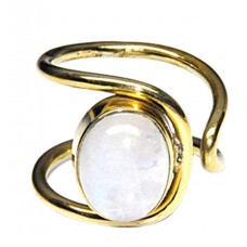 Cabochon Oval Shape Moonstone Band Designer 925 Silver Gold Plated Ring