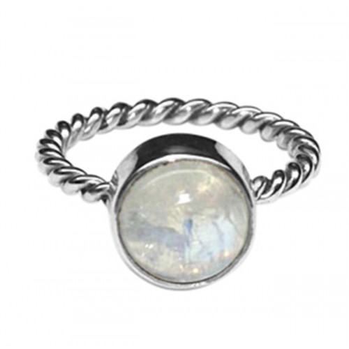 925 Sterling Silver Cabochon Round Moonstone Band Style Gold Plated Ring