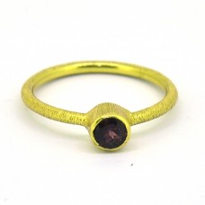 Garnet Round Shape Gemstone 925 Sterling Silver Gold Plated Ring Jewerly