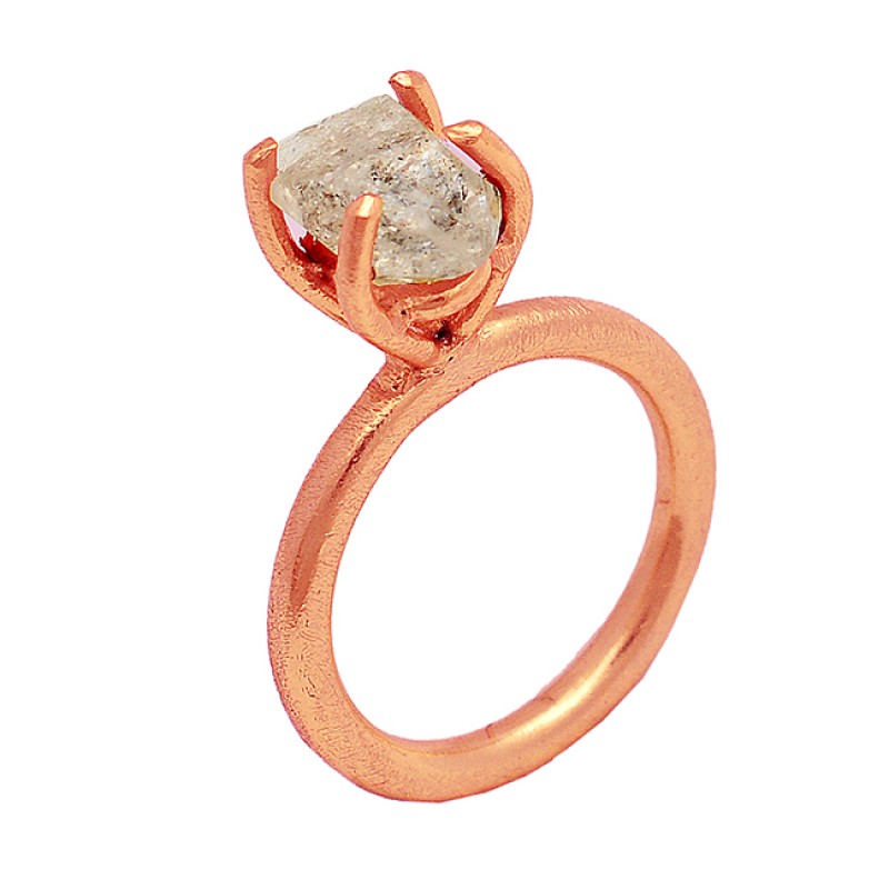 925 Sterling Silver Herkimer Diamond Rough Gemstone Gold Plated Designer Ring
