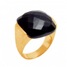 Black Onyx briolette Square Shape 925 Sterling Silver Gold Plated Jewelry Rings