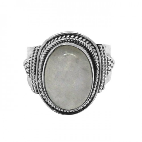 Cabochon Oval Shape Rainbow Moonstone 925 Sterling Silver Black Oxidized Ring Jewelry
