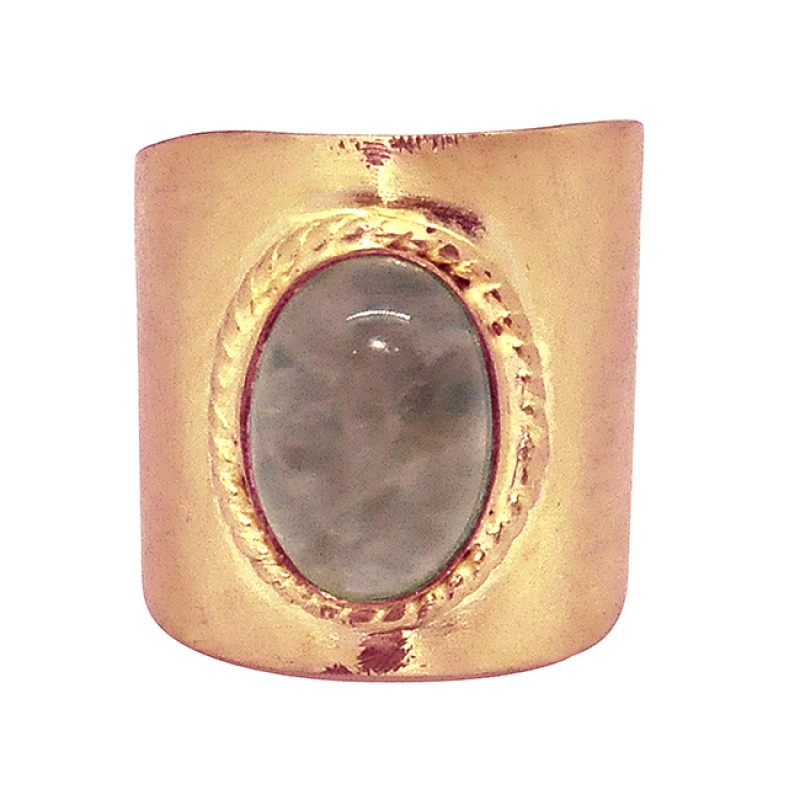Oval Cabochon Rose Quartz Gemstone 925 Sterling Silver Gold Plated Designer Ring