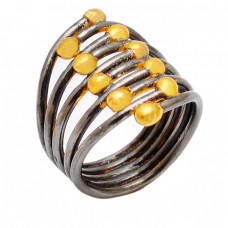 925 Sterling Silver Plain Latest Designer Black Rhodium With Gold Plated Ring Jewelry : Price $16.50