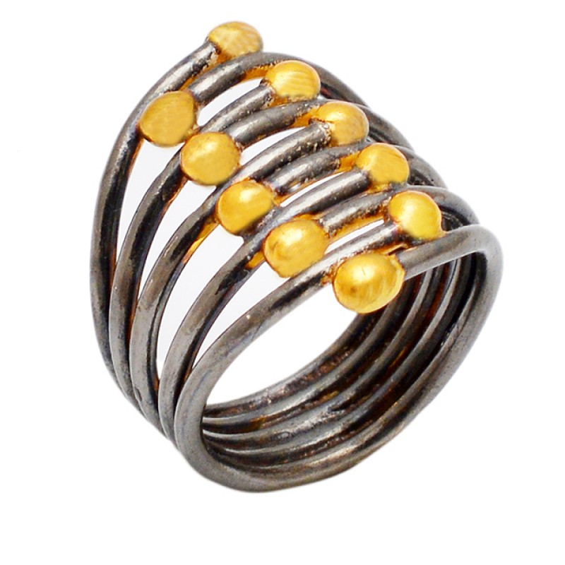 
									925 Sterling Silver Plain Latest Designer Black Rhodium With Gold Plated Ring Jewelry : Price $16.50