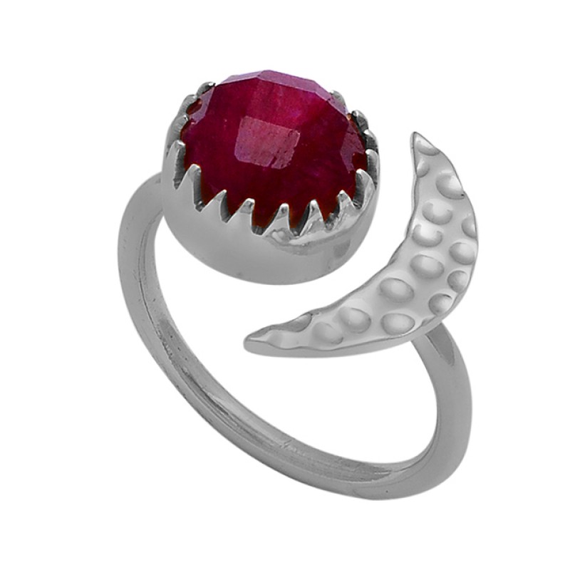 Ruby Round Shape Gemstone 925 Sterling Silver Gold Plated Ring 