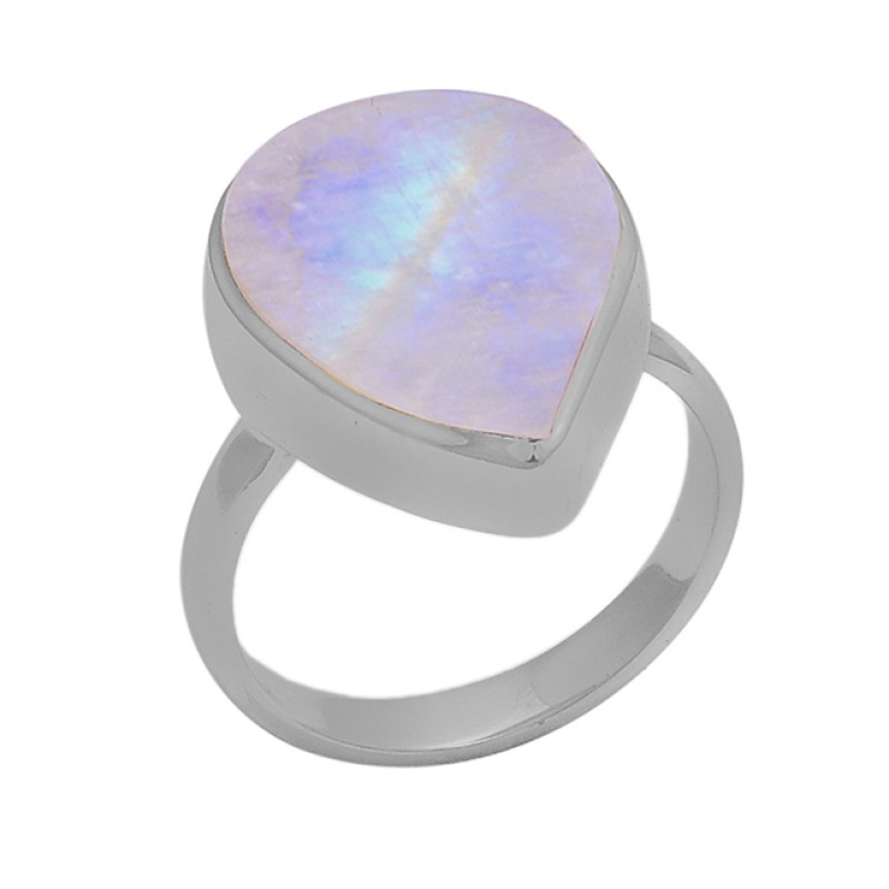 Pear Shape Rainbow Moonstone 925 Sterling Silver Gold Plated Ring 