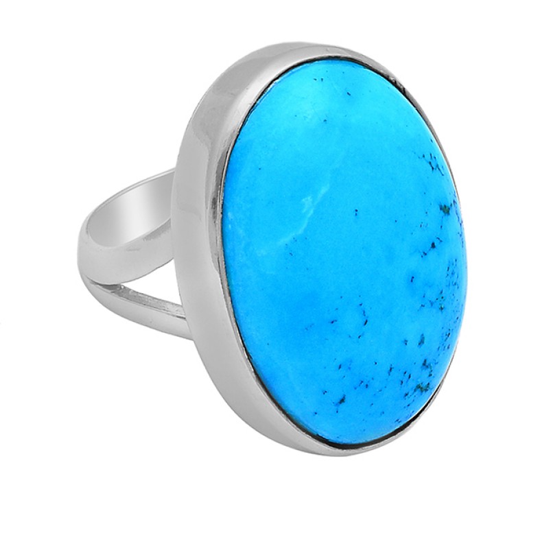 Oval Shape Turquoise Gemstone 925 Sterling Silver Gold Plated Ring