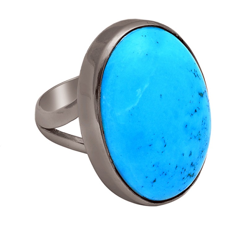 Oval Shape Turquoise Gemstone 925 Sterling Silver Gold Plated Ring