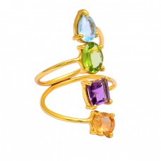 Blue Topaz Peridot Amethyst Citrine Gemstone 925 Silver Gold Plated Ring