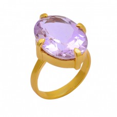 Oval Shape Amethyst Gemstone 925 Sterling Silver Gold Plated Ring