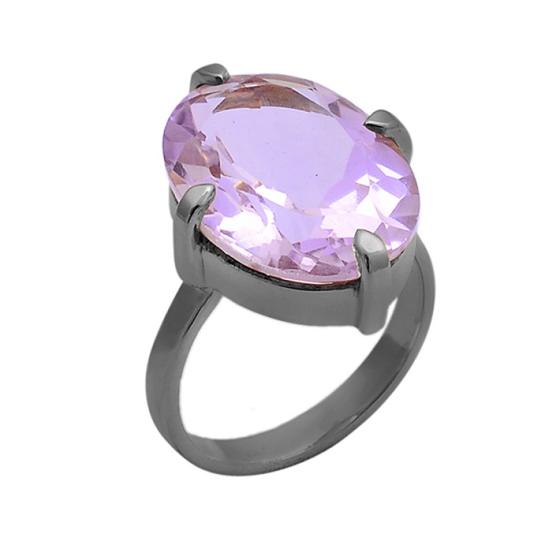 Oval Shape Amethyst Gemstone 925 Sterling Silver Gold Plated Ring