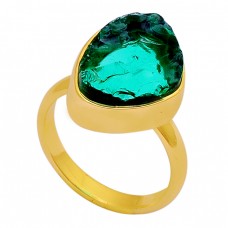 Green Apatite Rough Gemstone 925 Sterling Silver Gold Plated Ring