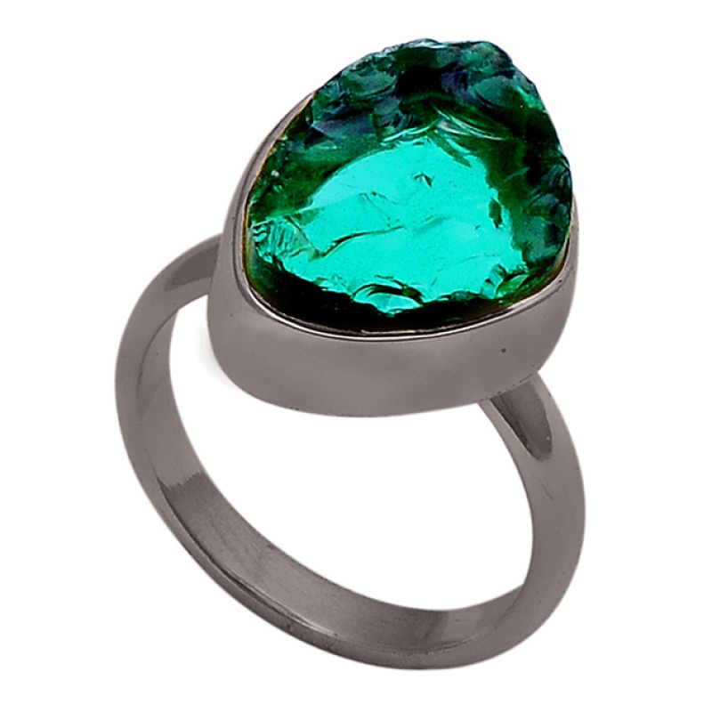 Green Apatite Rough Gemstone 925 Sterling Silver Gold Plated Ring
