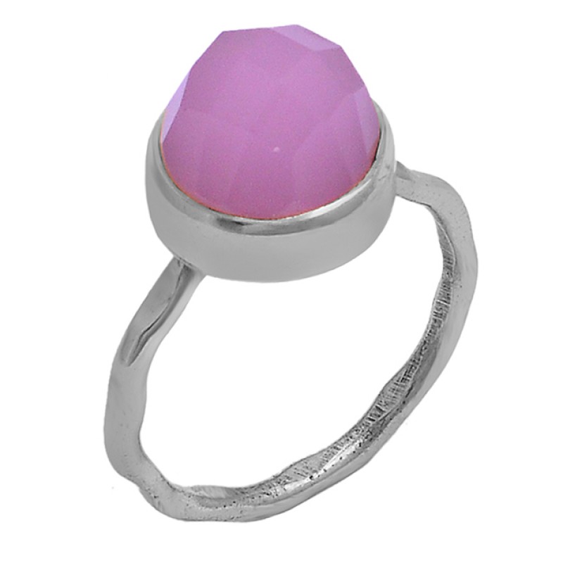 Rose Chalcedony Gemstone 925 Sterling Silver Gold Plated Ring Jewelry