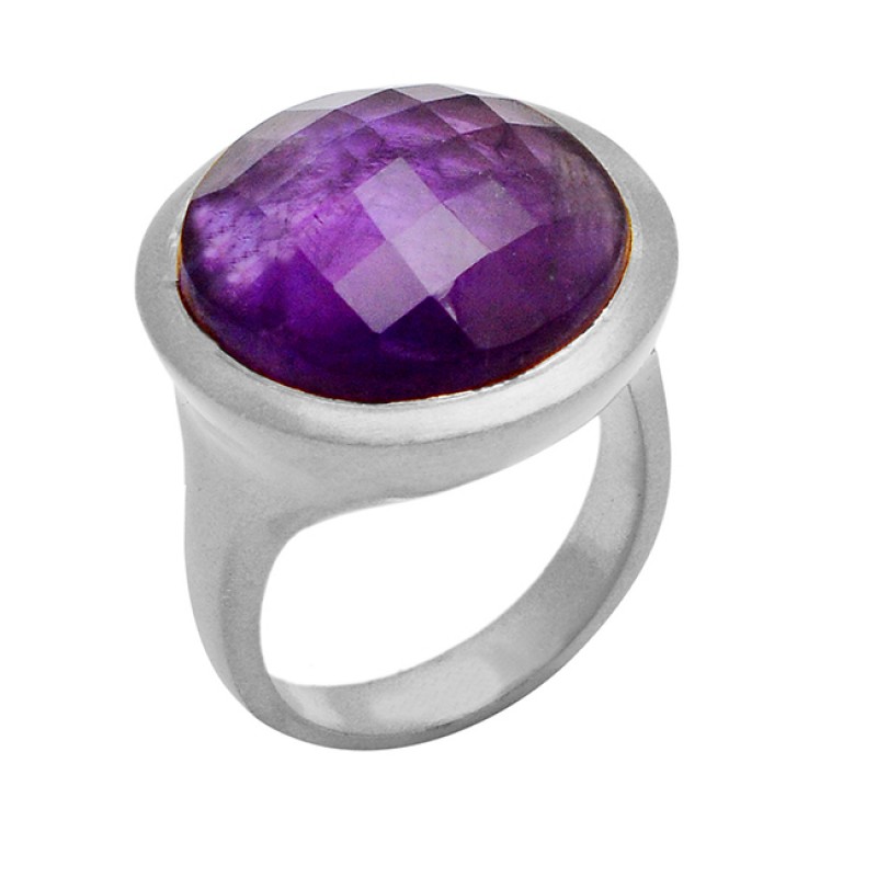 925 Sterling Silver Natural Purple Amethyst Gemstone Handcrafted Ring Jewelry