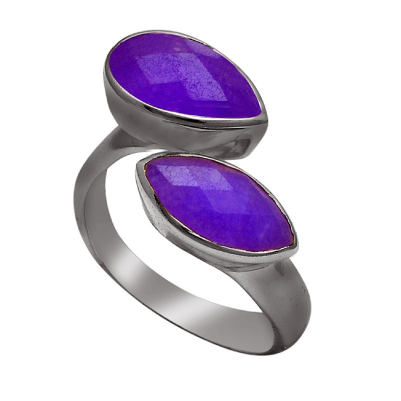 Pear Marquise Shape Amethyst Gemstone 925 Silver Gold Plated Ring
