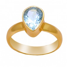 925 Sterling Silver Pear Shape Blue Topaz Gemstone Gold Plated Ring