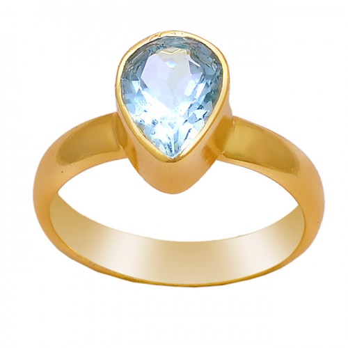 925 Sterling Silver Pear Shape Blue Topaz Gemstone Gold Plated Ring
