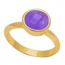 925 Sterling Silver Round Shape Amethyst Gemstone Gold Plated Ring