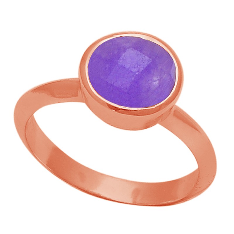 925 Sterling Silver Round Shape Amethyst Gemstone Gold Plated Ring