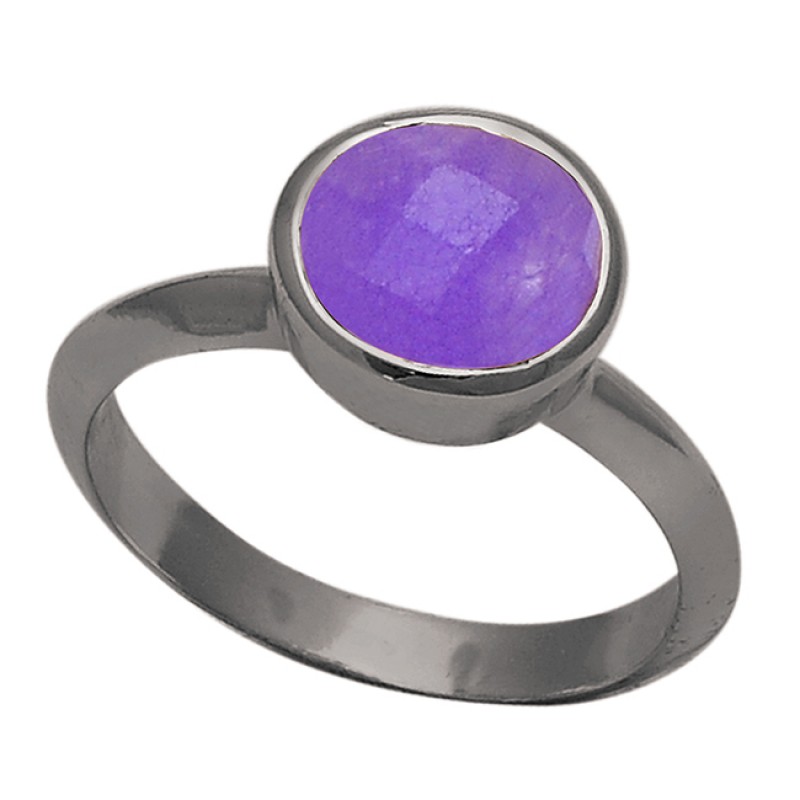 925 Sterling Silver Round Shape Amethyst Gemstone Gold Plated Ring