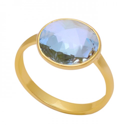 925 Sterling Silver Round Shape Blue Topaz Gemstone Gold Plated Ring