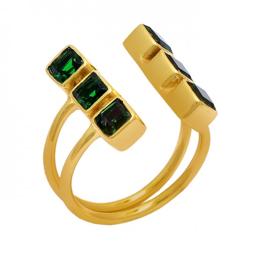 Square Shape Peridot Gemstone 925 Sterling Silver Gold Plated Ring Jewelry