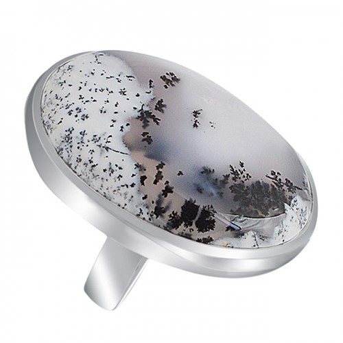 Oval Cabochon Dendrite Opal 925 Sterling Silver Handmade Ring Jewelry