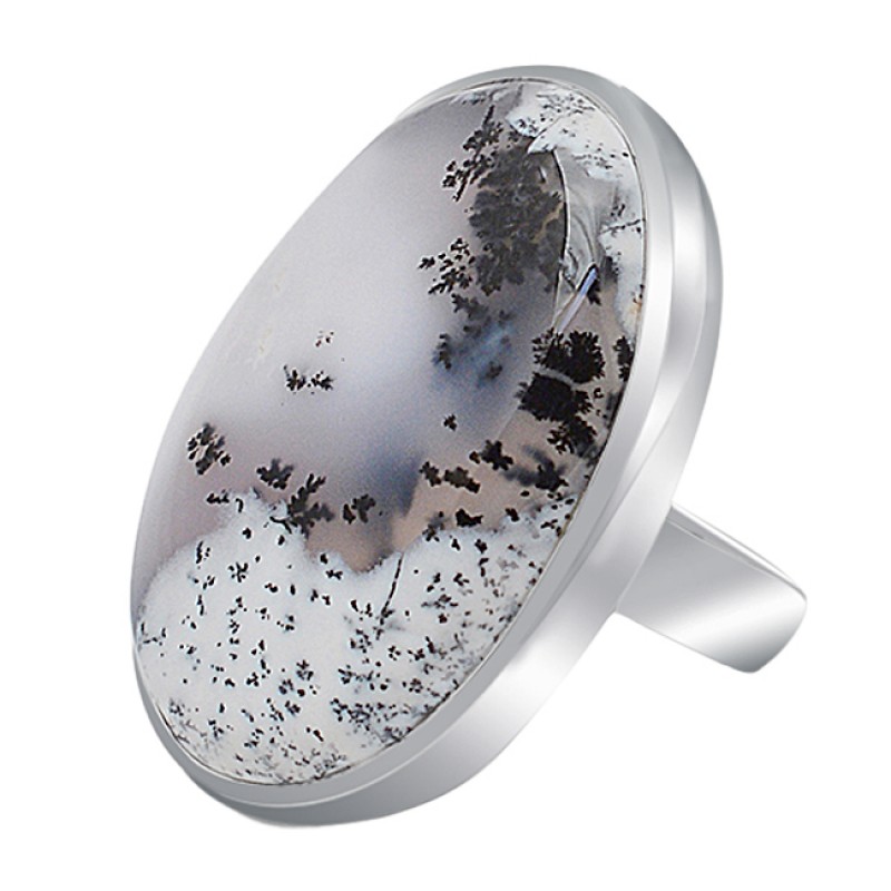 Oval Cabochon Dendrite Opal 925 Sterling Silver Handmade Ring Jewelry