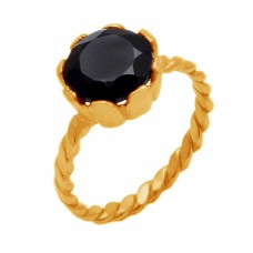 Natural Black Onyx Gemstone Bands Designer 925 Sterling Silver Gold Plated Jewelry Ring