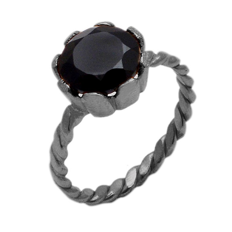 Natural Black Onyx Gemstone Bands Designer 925 Sterling Silver Gold Plated Jewelry Ring
