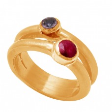 Amethyst Ruby Gemstone 925 Sterling Silver Gold Plated Ring Jewelry