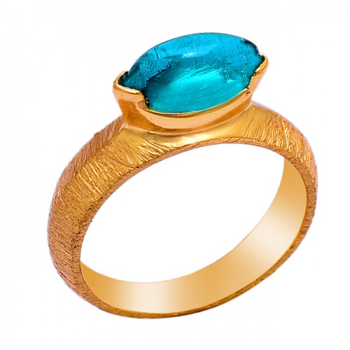 Marquise Shape Apatite Gemstone 925 Sterling Silver Gold Plated Ring
