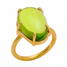 925 Sterling Silver Oval Shape Peridot Gemstone Gold Plated Ring