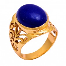 925 Sterling Silver Oval Shape Lapis Lazuli Gemstone Gold Plated Ring